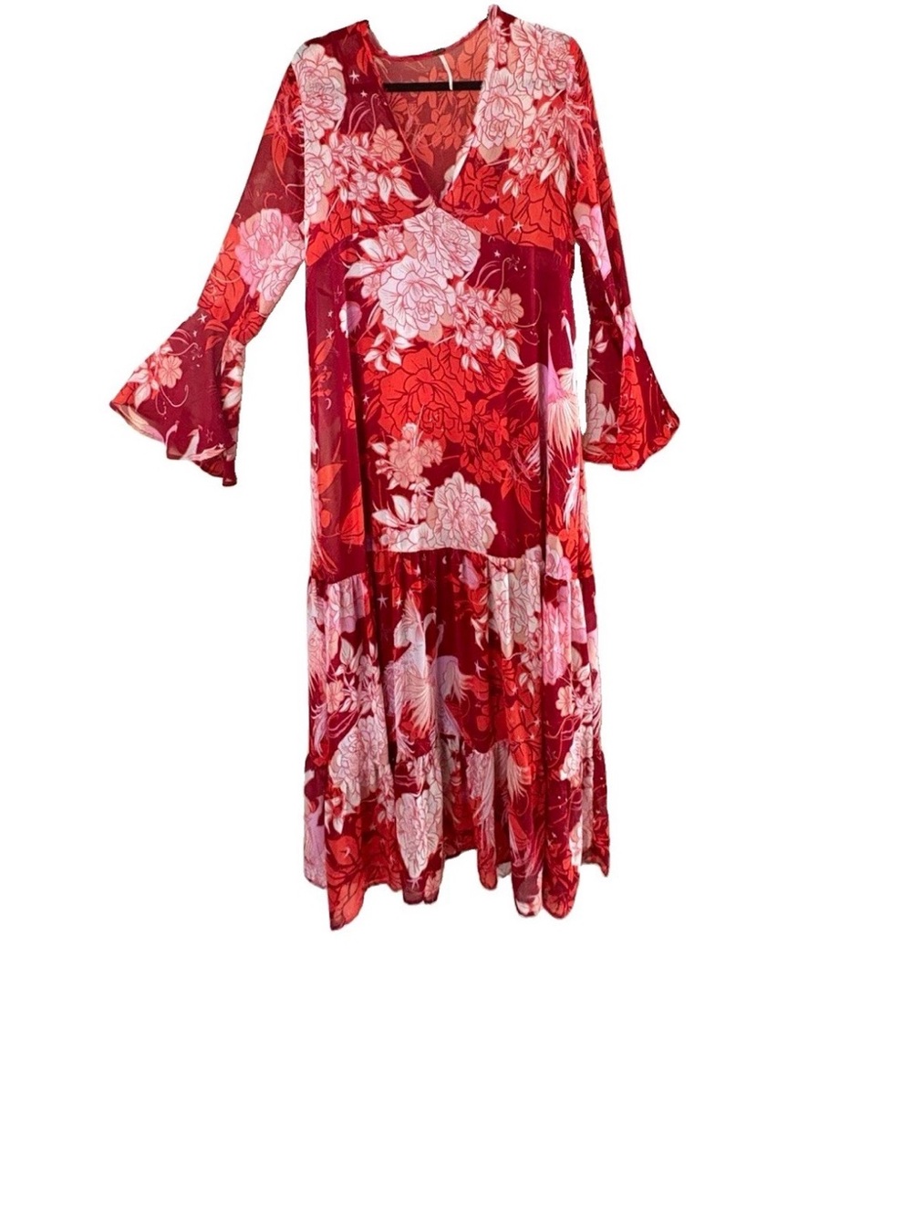 Red Floral V-Neck Maxi Dress